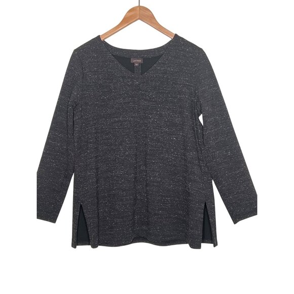 J. Jill Wearever Double-Face Jersey V-Neck Tunic Black Speckle Size M Petite - Picture 1 of 10